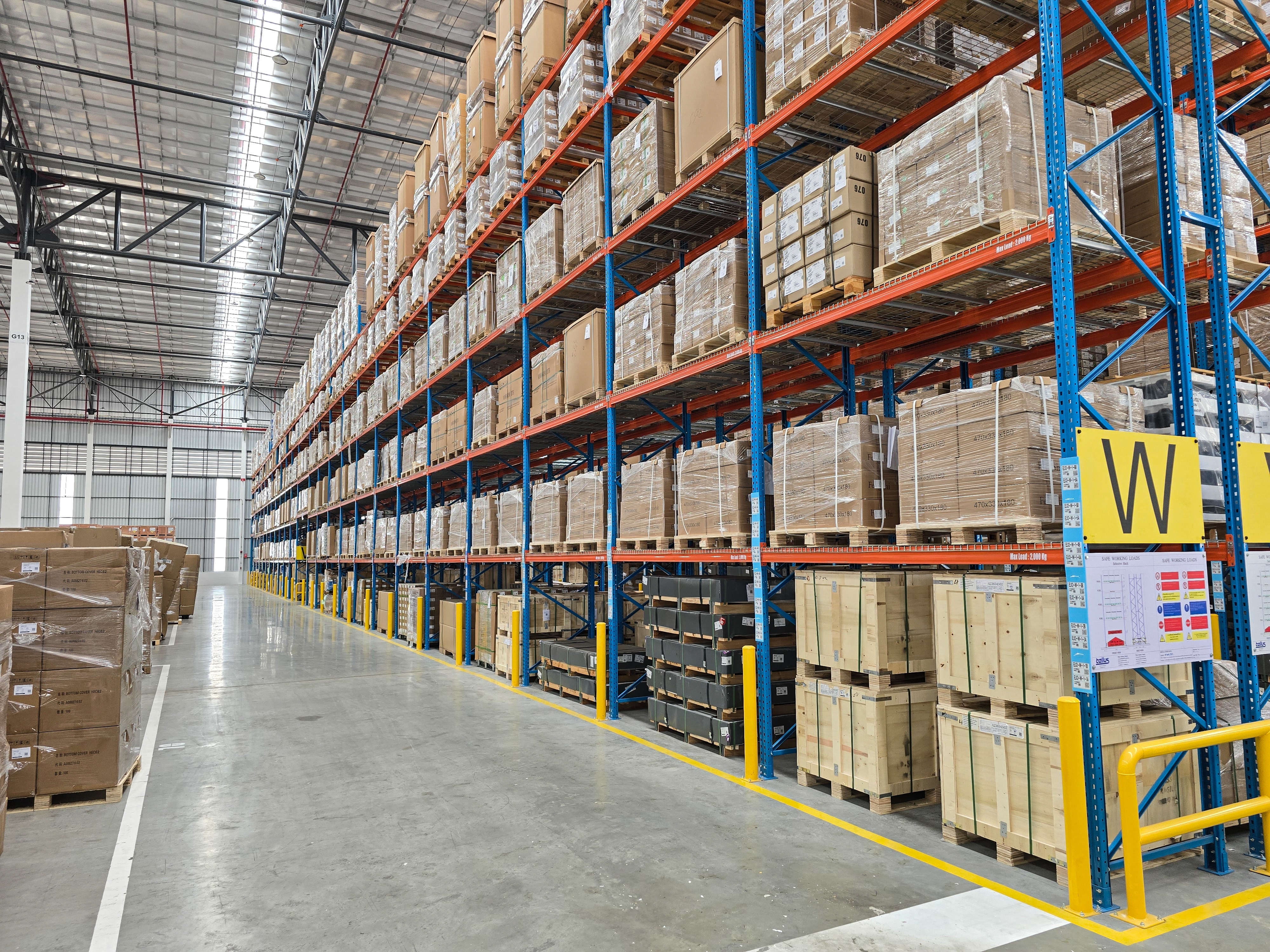 Racked pallet inventory inside the East Coast warehouse