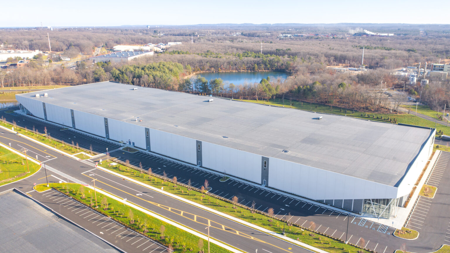 Aerial view of the Deftfulfillment distribution facility and yard